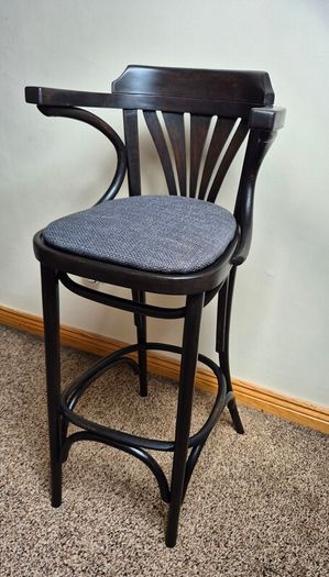 Mid-Century Modern Ebonized Bentwood Fanback Bar Stool