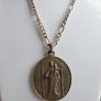 Antique Religious Large  Pendant. Saint Virgin Mary & Jesus Christ Child and  chain Image 4
