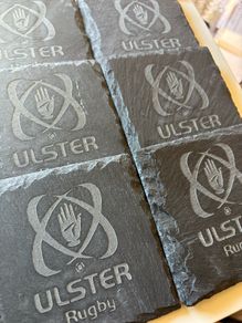 ulster rugby slate coasters