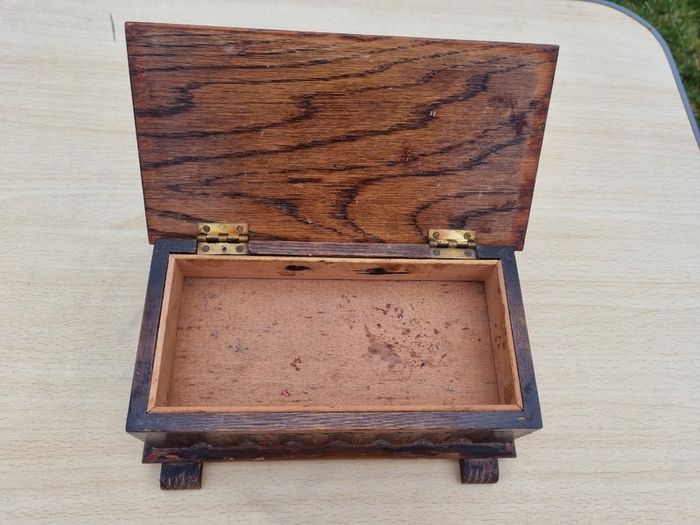Wooden miniature vintage bench with music box