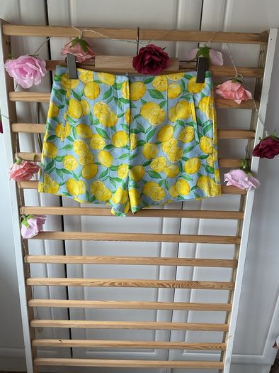 Zara blue & lemon high waisted mediums cotton linen mix