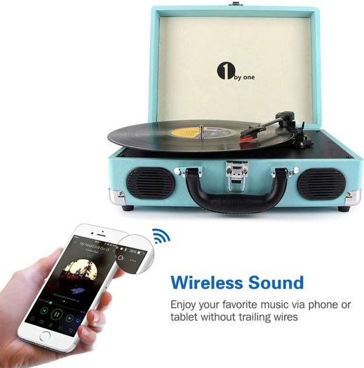 Belt-Drive 3-Speed Portable Record Player Bluetooth Vinyl Turntable with Built in