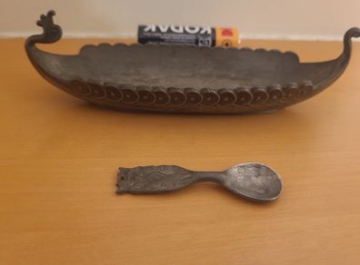 Vintage Handstopt Pewter Norwegian Viking Long Ship