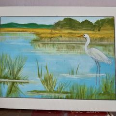 Acrylic Painting of a heron on the water.