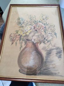 Original  Pencils Drawing Of Still Life And  Pencils Colored Signed By The Artiste. 40 X 29.5 Cm.