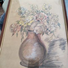 Original  Pencils Drawing Of Still Life And  Pencils Colored Signed By The Artiste. 40 X 29.5 Cm.
