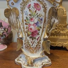 Old Paris French Porcelain Floral Spill Vase Circa 19c.