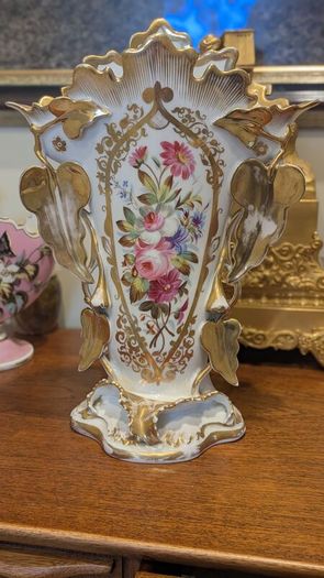 Old Paris French Porcelain Floral Spill Vase Circa 19c.