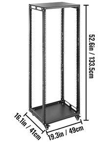 Open Frame 4-Post Network Server Rack 25 U Design Cold-rolled Steel Rack 1200 LBS Load Capacity With 4 Casters for Server