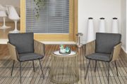 3 PCS Webbed Wicker Rattan Patio Furniture Conversation Bistro Set 2 Chairs 1 Coffee Table w/ Metal Legs for Garden, Backyard, Deck