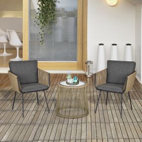 3 PCS Webbed Wicker Rattan Patio Furniture Conversation Bistro Set 2 Chairs 1 Coffee Table w/ Metal Legs for Garden, Backyard, Deck