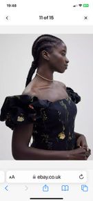 H&M Black Floral Off-the-shoulder Linen Cotton Midi Dress
