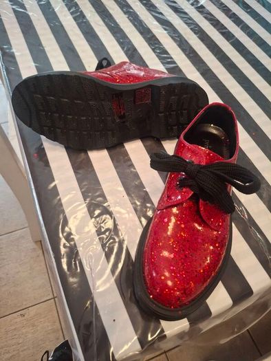 Customised red glitter loafers