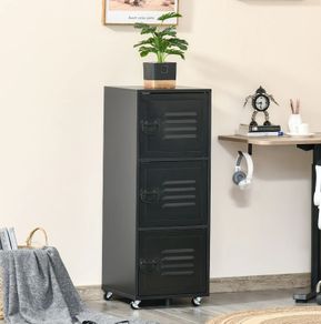 Vertical Rolling Storage Cabinet 3-Tier Mobile File Cabinet on Wheels Metal Doors