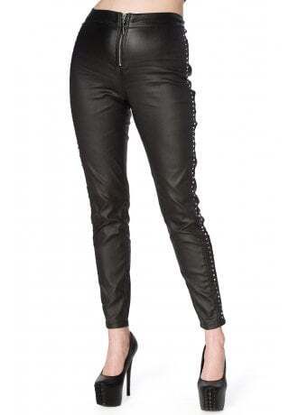 BANNED APPAREL Alternative Black Waxed Jeggings with Silver Studded Seams - Sz L (Fit 14-16UK) - Bnwt Rrp 89