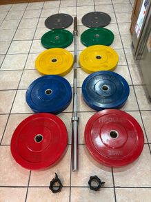 20kg Olympic Barbell, Jaw Collars And Full Apollo Branded Olympic Bumper Plates Set!!!