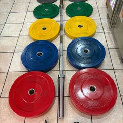 20kg Olympic Barbell, Jaw Collars And Full Apollo Branded Olympic Bumper Plates Set!!!