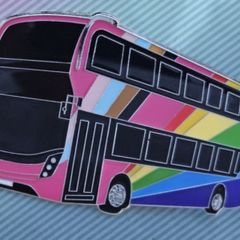 Rainbow Bus Badge : Brooch: Tie pin, Free Post