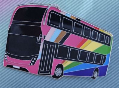 Rainbow Bus Badge : Brooch: Tie pin, Free Post