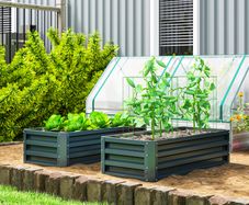 Set of 2 Steel Raised Planter Boxes Green