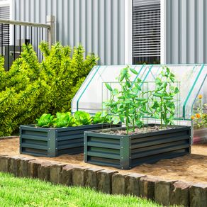 Set of 2 Steel Raised Planter Boxes Green