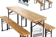 Wooden Picnic Table with 2 Benches Foldable Garden &amp; Outdoor Set