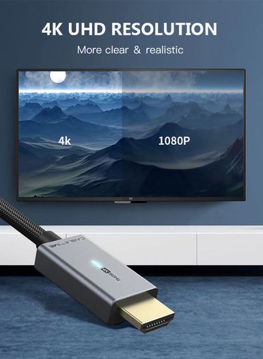Cabletime 1.8M Active DisplayPort (Male) to HDMI (Male) 4K@60Hz Gold-Plated Nylon Braided LED Light Cable (Brand New/Warranty)