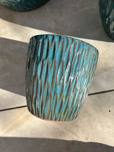 Set of 4 new ceramic glazed terracotta pots
