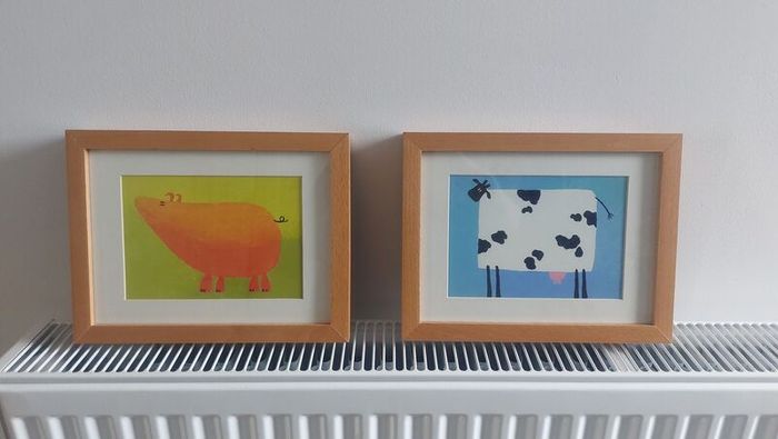 Lovely Set of Three Framed Prints of Brightly Coloured Artworks of Animals in a Naive And Fun Style Perfect for a Baby Nursery or Kids Bedroom