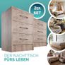 Bedside Table Set with 3 Drawers (Wood Oak Grey Wood White) Image 5