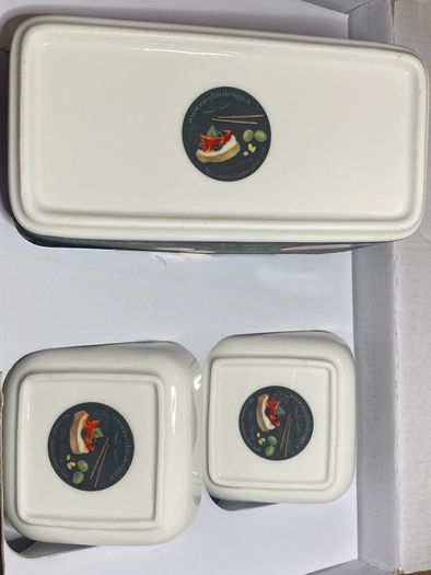 3 Porcelain Bowls with Bamboo Tray Tasting Set