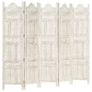 Hand carved 5-Panel Room Divider White 200x165 cm Solid Mango Wood Image 2