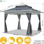 3.6m x 3.6m Pop Up Gazebo with Mesh Sides, Garden Double Roof Marquee Party Tent with Leg Weights & Roller Bag, Grey Image 5