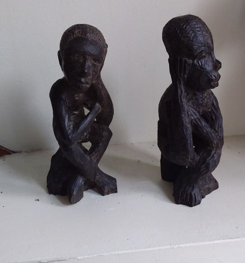 Pair of Vintage Handcarved Wooden African Tribal Figures ( Male )