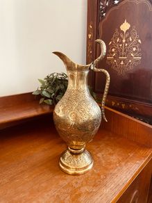 Vintage Brass Engraved Jug H27cm