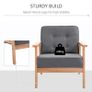 Sitting Chairs for Living Room, Wooden Accent Chair Lounge Armchair Retro Linen Fabric Upholstered w/ Arm Grey Image 4