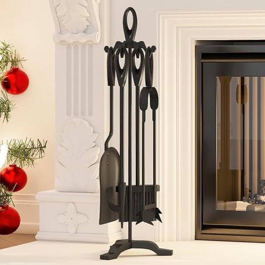 Vintage Fireplace Companion Set on Cast Iron Stand