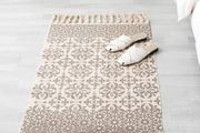 FREE EXPRESS SHIPPING Beige Rug Cotton Area Rug Bedroom Cream Floral Printed Moroccan Rug with Tassel 60x90cm Machine Washable Small Rug Hand Woven Carpet for Living Room, Kitchen,Hallway