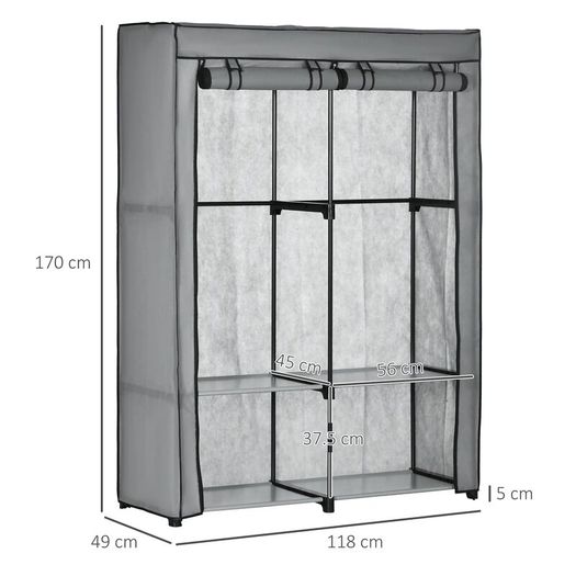 Portable Fabric Wardrobe with 4 Shelves & 2 Hanging Rails, Foldable Clothes Storage Cabinet