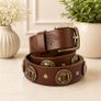 Unisex Genuine Leather Studded Belt Vintage Brown Leather Belt with Antique Brass Rivets & Buckle Image 9