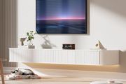 Floating TV Stand Unit with RGB LED Light - 160CM Wall Mounted TV Cabinet with Upgraded Storage &amp; Rounded Edges, Modern TV Media Console for 55-65 Inch TVs
