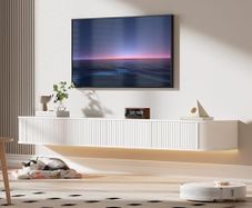 Floating TV Stand Unit with RGB LED Light - 160CM Wall Mounted TV Cabinet with Upgraded Storage & Rounded Edges, Modern TV Media Console for 55-65 Inch TVs