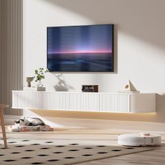 Floating TV Stand Unit with RGB LED Light - 160CM Wall Mounted TV Cabinet with Upgraded Storage & Rounded Edges, Modern TV Media Console for 55-65 Inch TVs