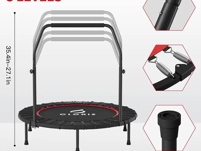 40''/48'' Foldable Fitness Trampoline - Max Load 400lbs / 450lbs, Rebounder with Adjustable Foam Handle Indoor/Outdoor Fitness Body Exercise