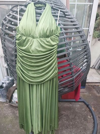 Linda Bernell lime green halterneck dress (free post)