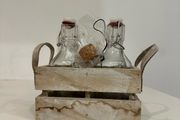 Rustic Wooden Bottle Carrier with 2 Glass Bottles
