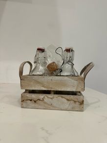 Rustic Wooden Bottle Carrier with 2 Glass Bottles