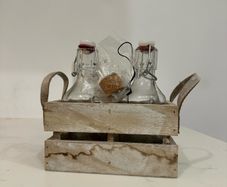 Rustic Wooden Bottle Carrier with 2 Glass Bottles