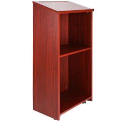 Podium Stand, 47 in Hostess Stand with 4 Rolling Wheels, Wood Podium with Storage Shelves, and Slant Desktop, Lecterns & Podiums for Church