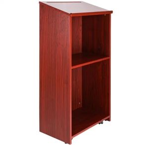Podium Stand, 47 in Hostess Stand with 4 Rolling Wheels, Wood Podium with Storage Shelves, and Slant Desktop, Lecterns & Podiums for Church
